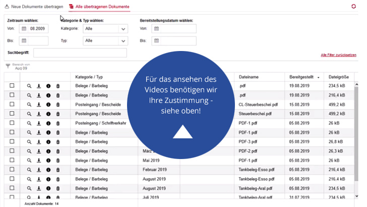 Video Dokumententransfer, Auswertungen, Kassenbuch, Video-Konferenz